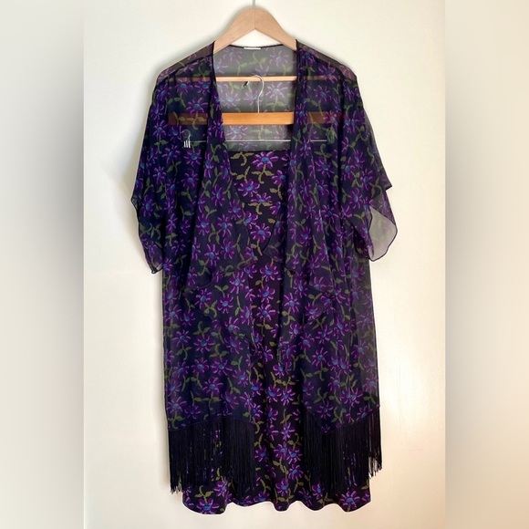 NWT LuLaRoe ‘Azure’ A-line Knee-Length Skirt Black w/ Purple Flowers Size 3X - Picture 10 of 10